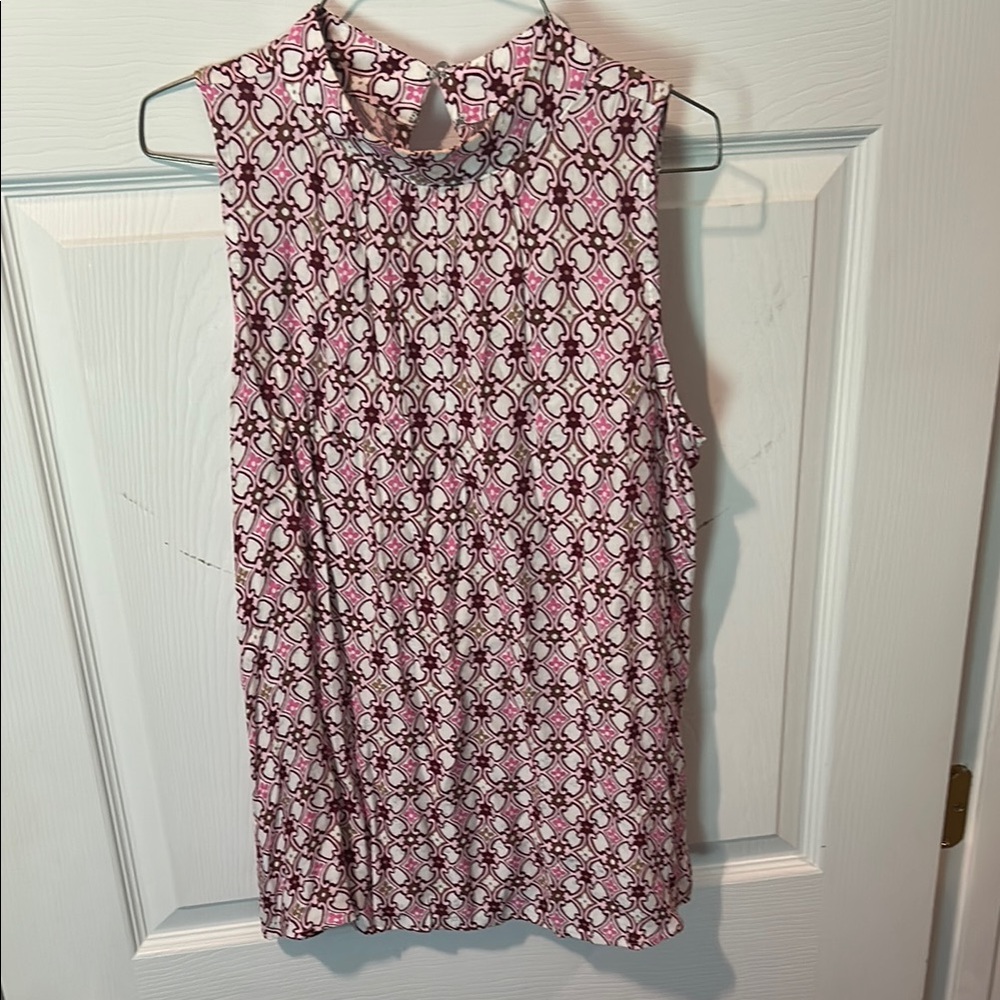 LOFT Geometric Pink and White Sleeveless Blouse